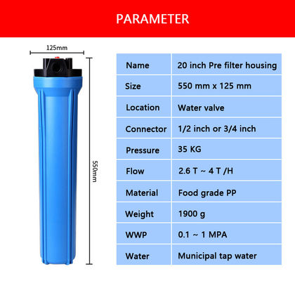 Flow Polypropylene HFPP Whole House Filter Housing 1/2 3/4 Inner 20inch for Big Blue